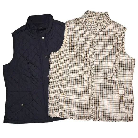 Talbots bundle of NWOT Women's XL quilted puffer vests plaid & Navy fullzip - Picture 1 of 9